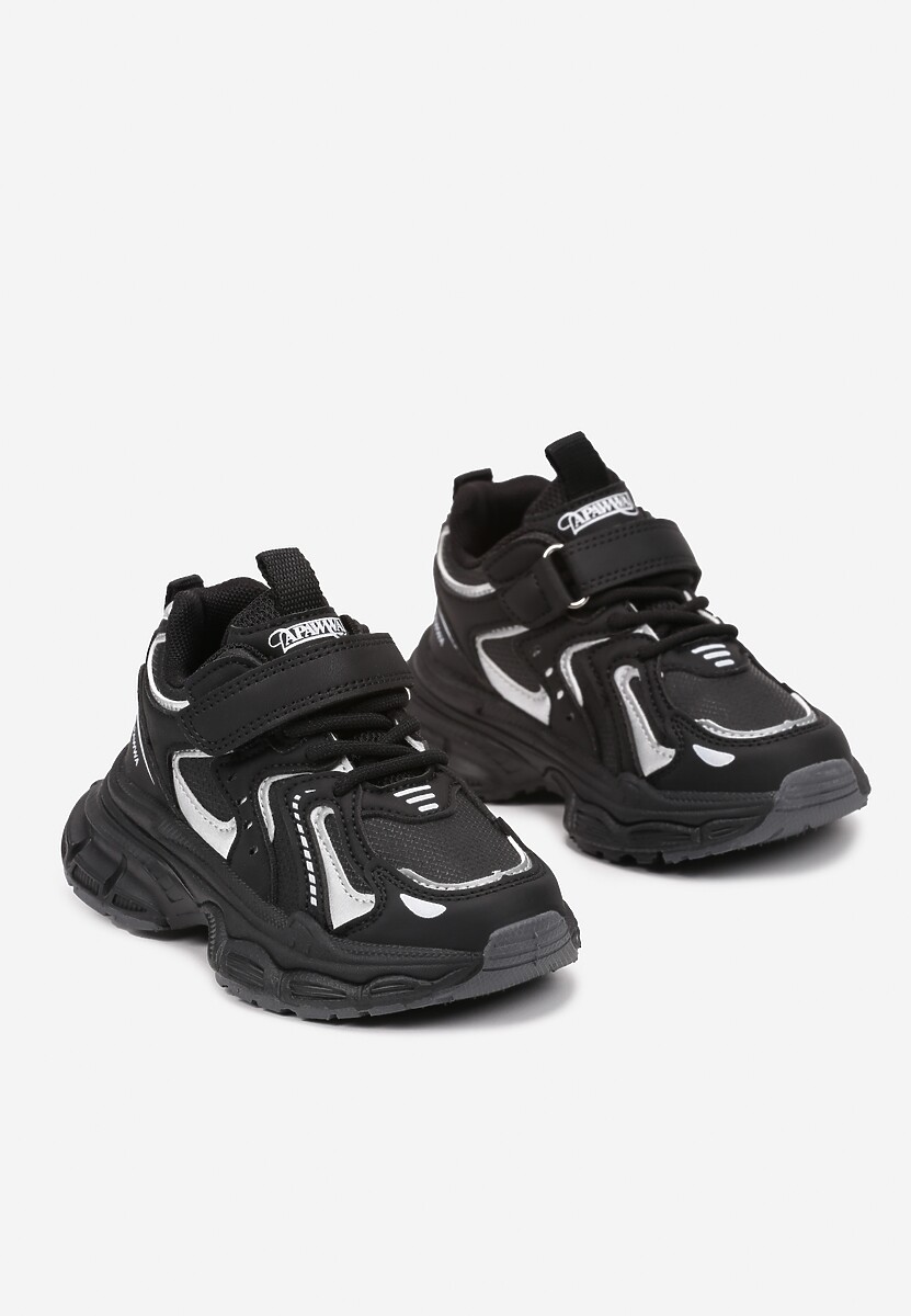 Czarne Buty Sportowe Sneakersy na Platformie z Geometrycznym Wzorem Tetivra 2