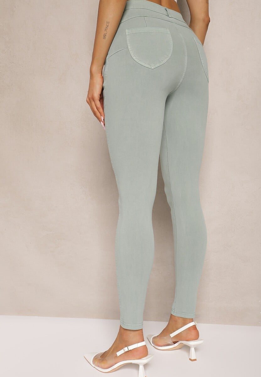 Zielone Skinny Jeansy z Bawełną High Waist Lorie 3