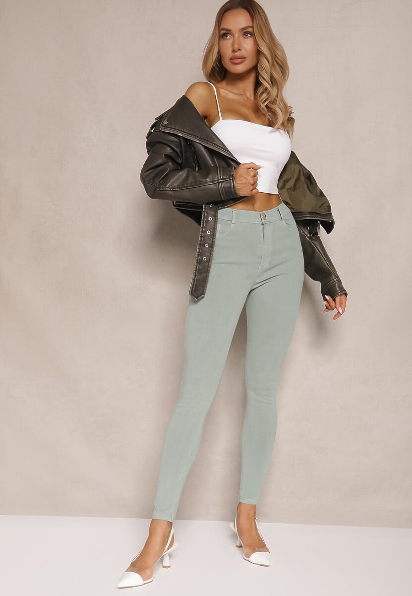 Zielone Skinny Jeansy z Bawełną High Waist Lorie 1