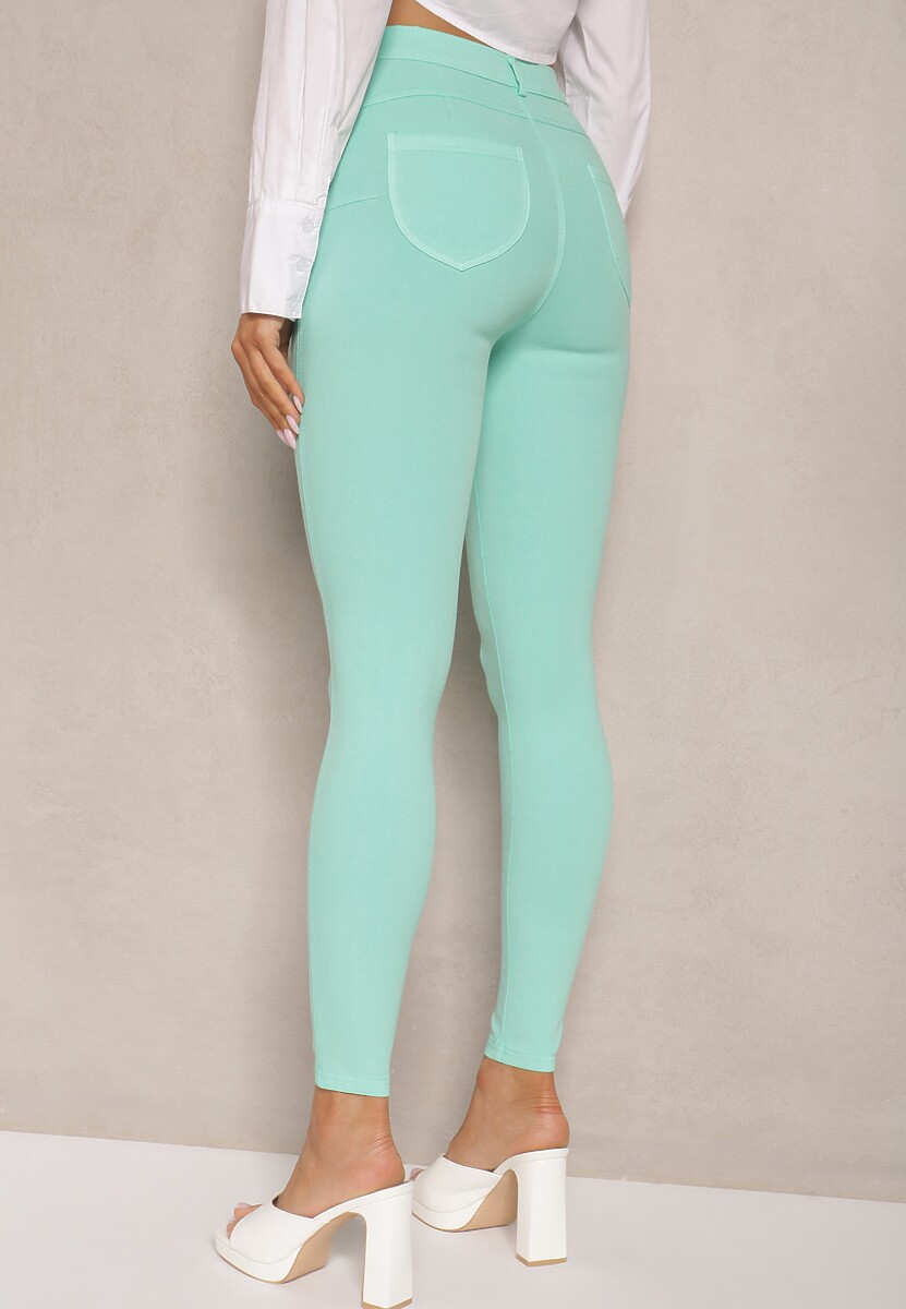 Miętowe Skinny Jeansy z Bawełną High Waist Lorie 3
