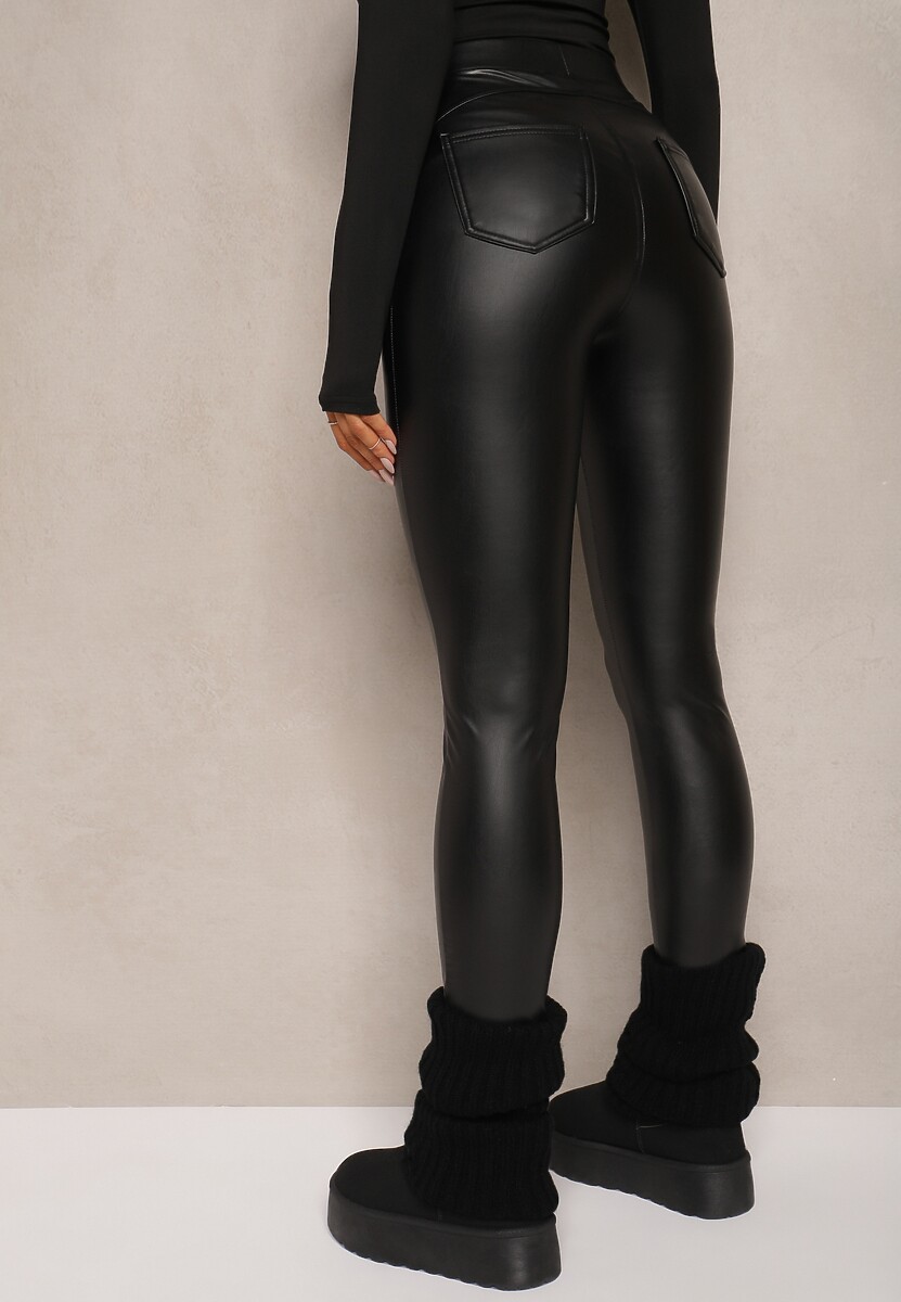 Czarne Legginsy z Imitacji Skóry High Waist Noriel 3