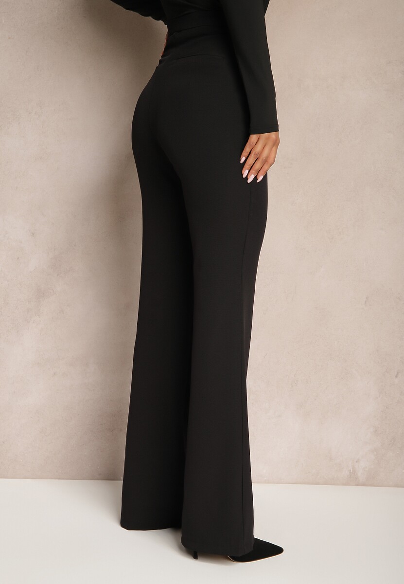Czarne Spodnie Dzwony High Waist Ozdobione Imitacją Kieszeni Zinalis 3