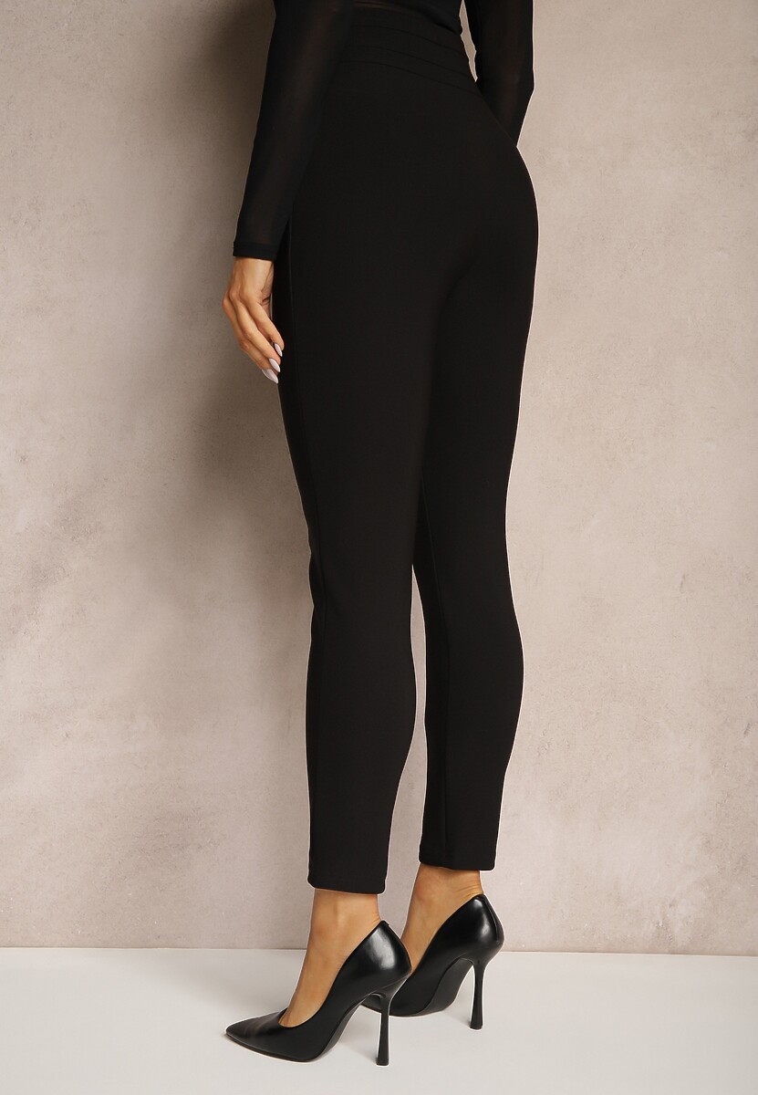 Czarne Legginsy Bawełniane High Waist Ozdobione Guzikami Liorvia 3