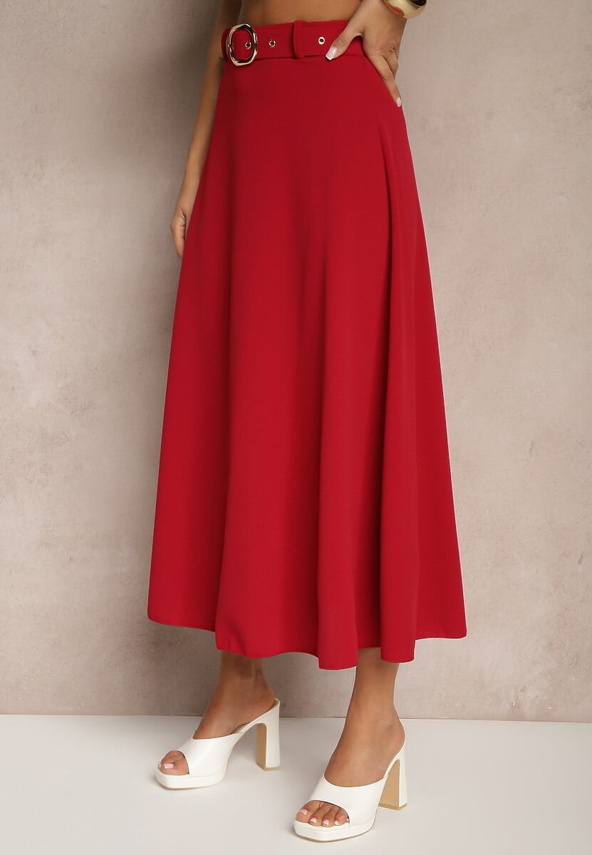 Bordowa Spódnica o Rozkloszowanym Kroju Melobi 2