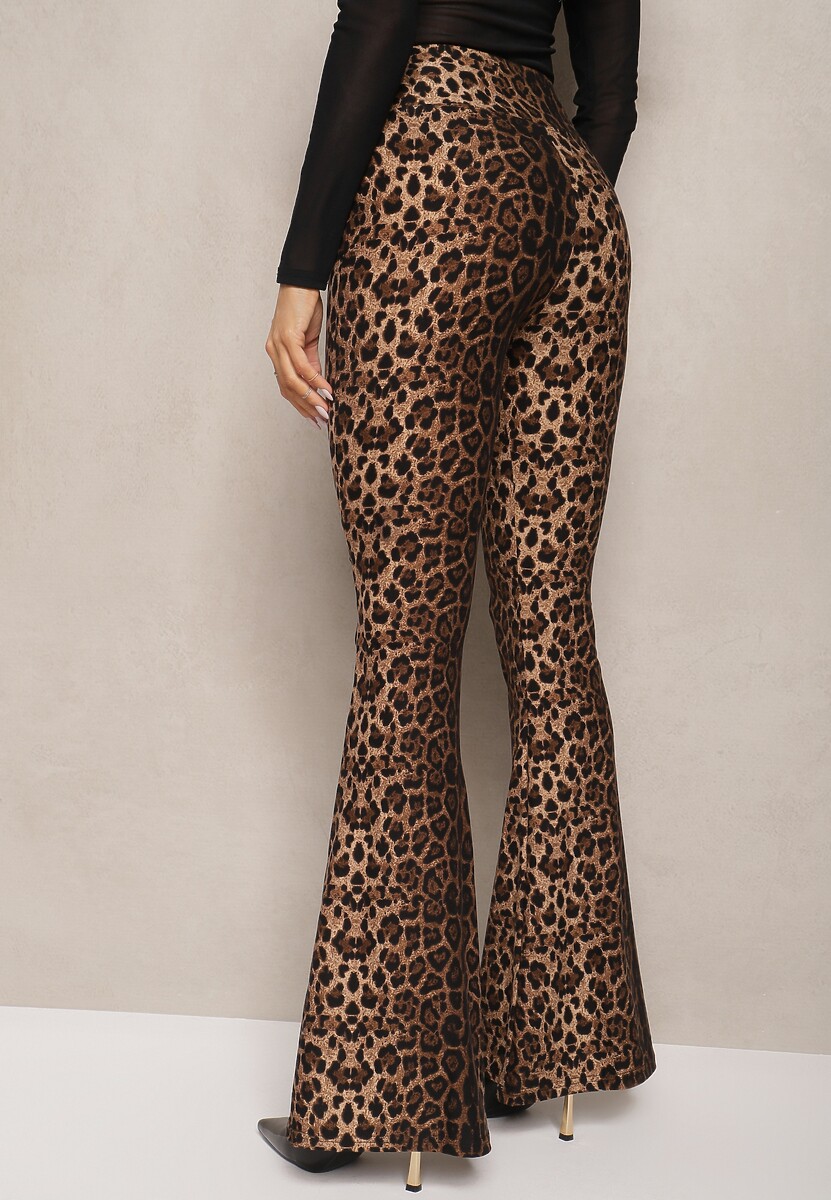 Brązowe Wiskozowe Spodnie Wiskozowe Dzwony High Waist z Gumką w Pasie Delrie 3