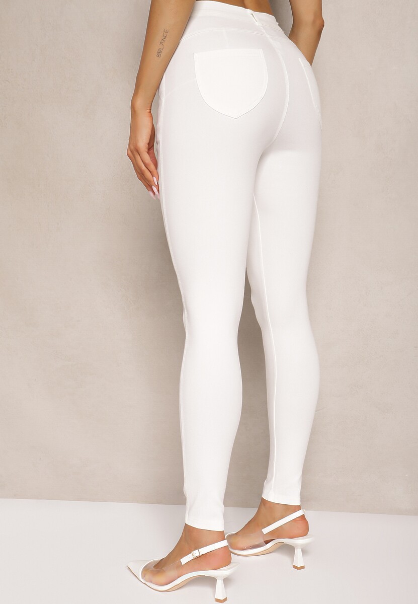 Białe Skinny Jeansy z Bawełną High Waist Lorie 3