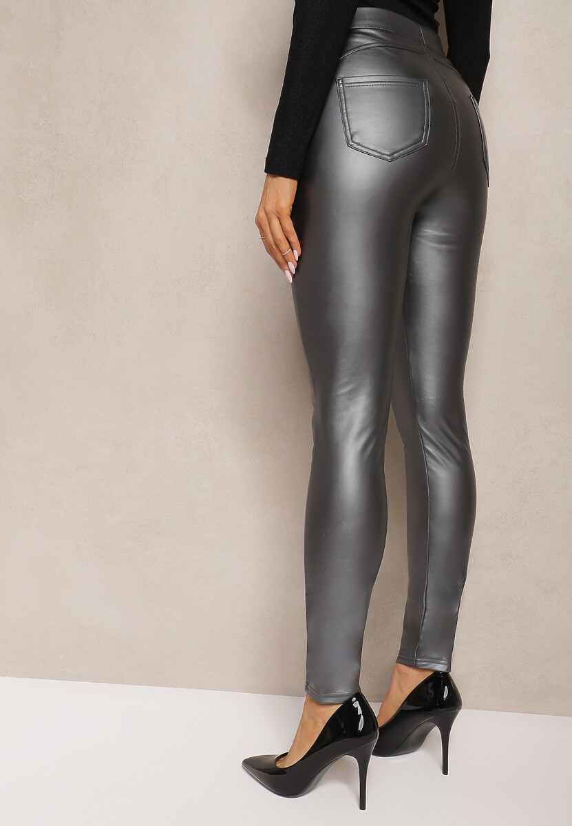 Szare Legginsy z Imitacji Skóry High Waist Noriel 3