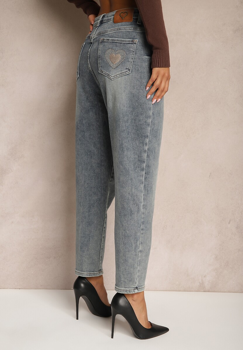 Niebiesko-Szare Jeansy z Bawełną o Kroju Mom Fit High Waist Melortia 3