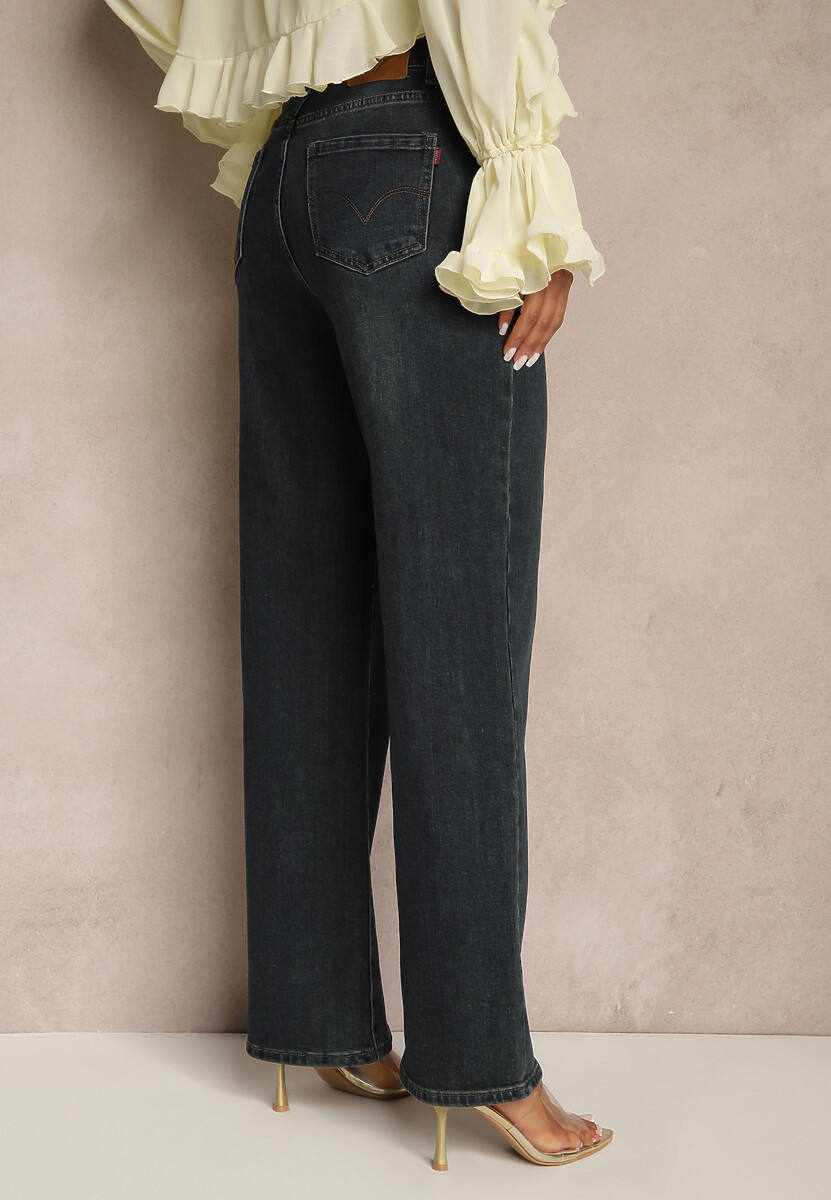 Granatowe Jeansy o Szerokim Kroju z Bawełną High Waist  Vitira 3
