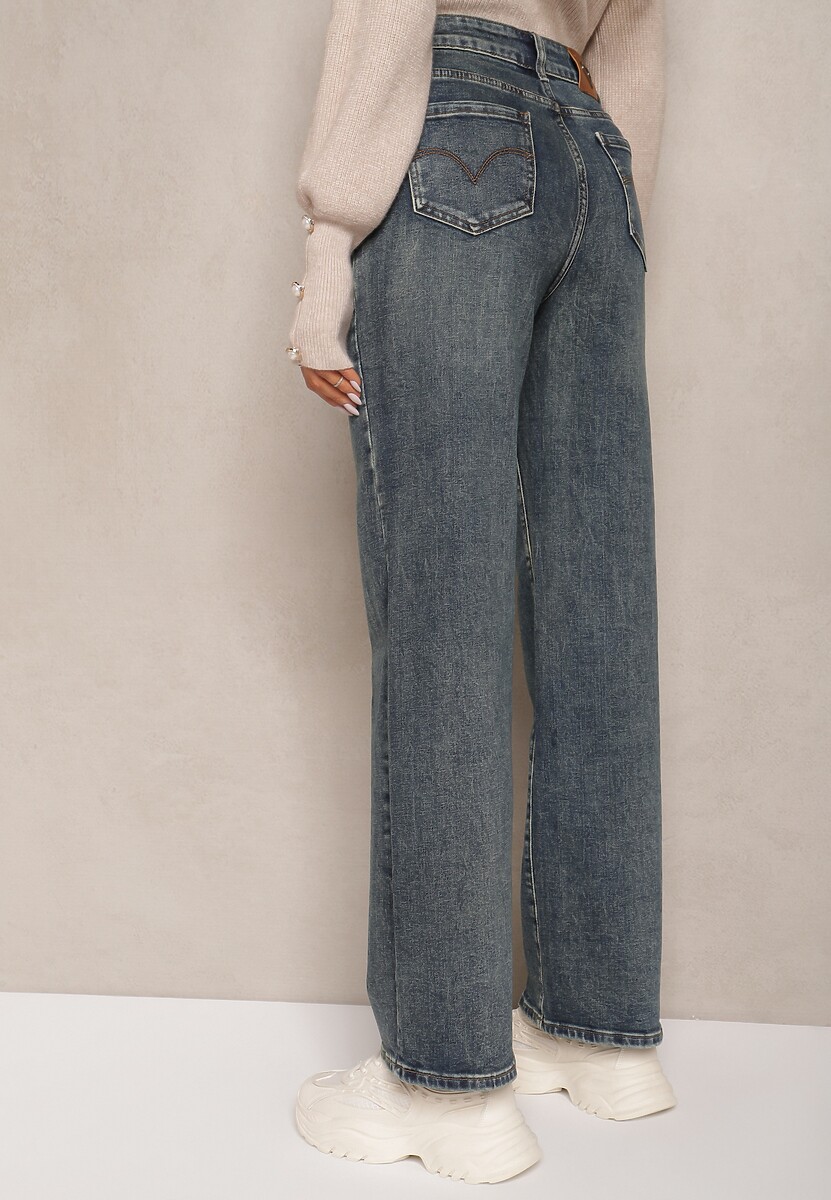 Niebiesko-Szare Szerokie Jeansy z Bawełną High Waist Torrinia 3
