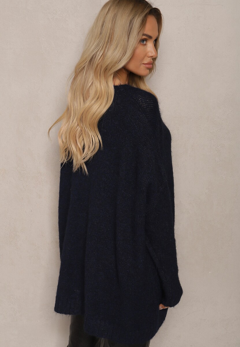 Granatowy Casualowy Sweter Oversize Allethia 3