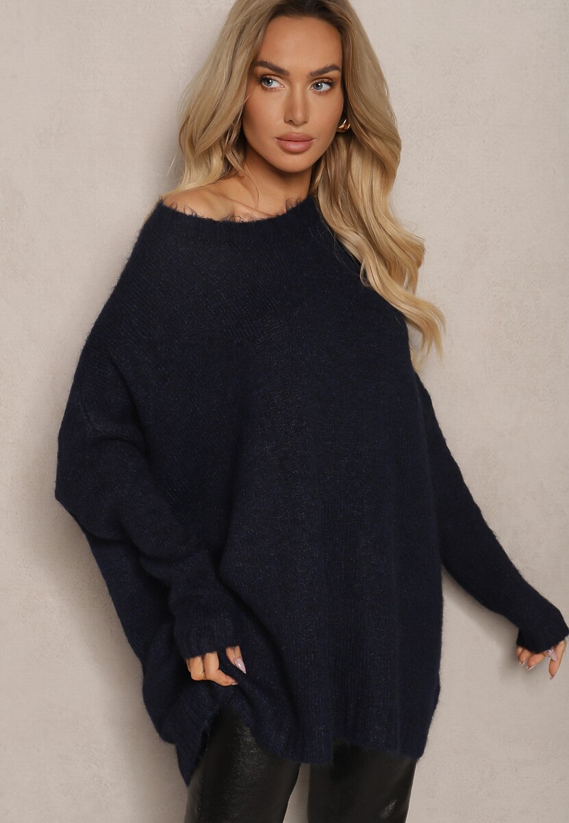Granatowy Casualowy Sweter Oversize Allethia 1