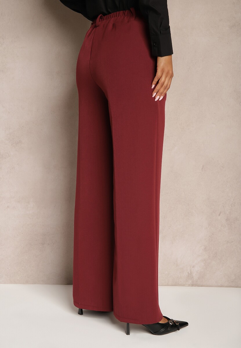 Bordowe Szerokie Spodnie High Waist z Gumką w Pasie Eternel 3