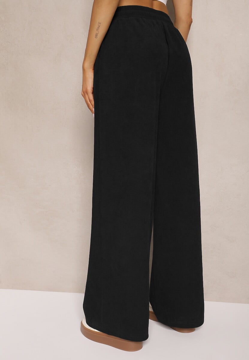 Czarne Spodnie o Szerokim Kroju High Waist z Wiązaniem w Pasie Ettianne 3
