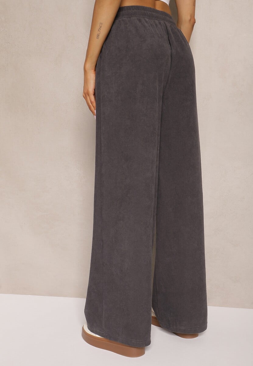 Szare Spodnie o Szerokim Kroju High Waist z Wiązaniem w Pasie Ettianne 3