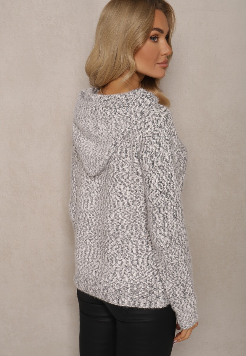 Czarny Casualowy Sweter z Wełną z Kapturem Zinrelia 3