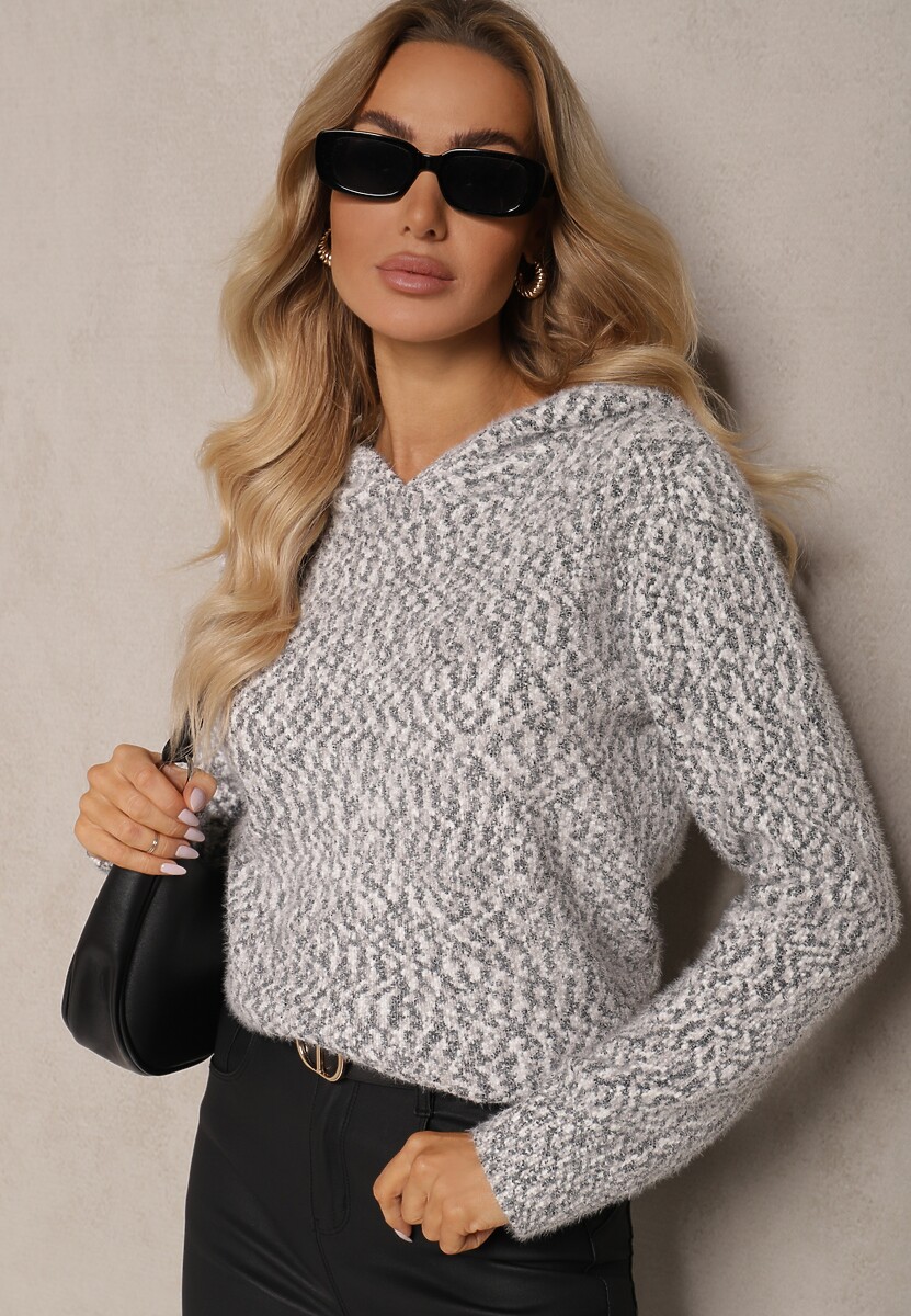 Czarny Casualowy Sweter z Wełną z Kapturem Zinrelia 2