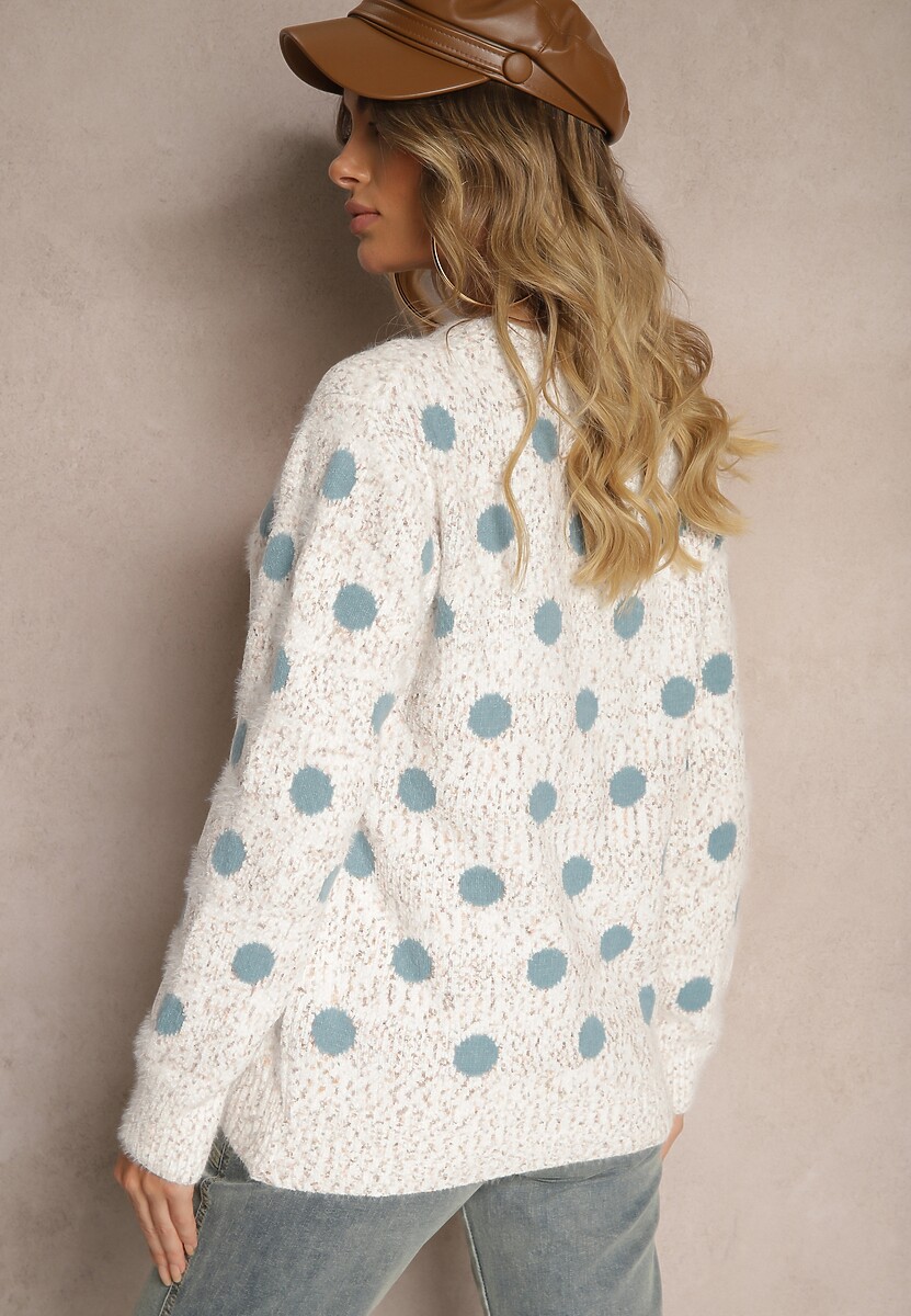 Biało-Niebieski Klasyczny Sweter w Grochy o Prostym Kroju Mazzina 3
