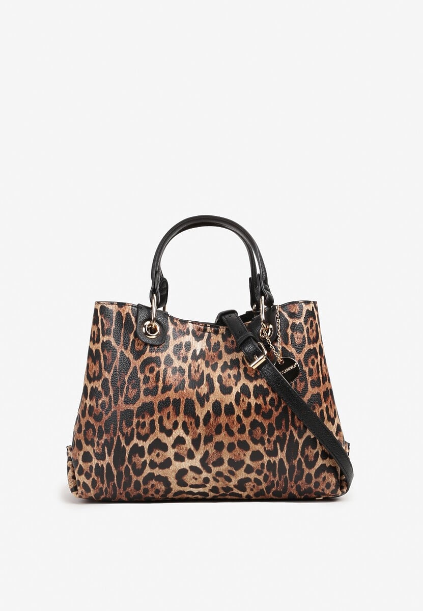 Brązowa Dwukomorowa Torebka na Ramię w Stylu Tote w Cętki Elsinavia 1