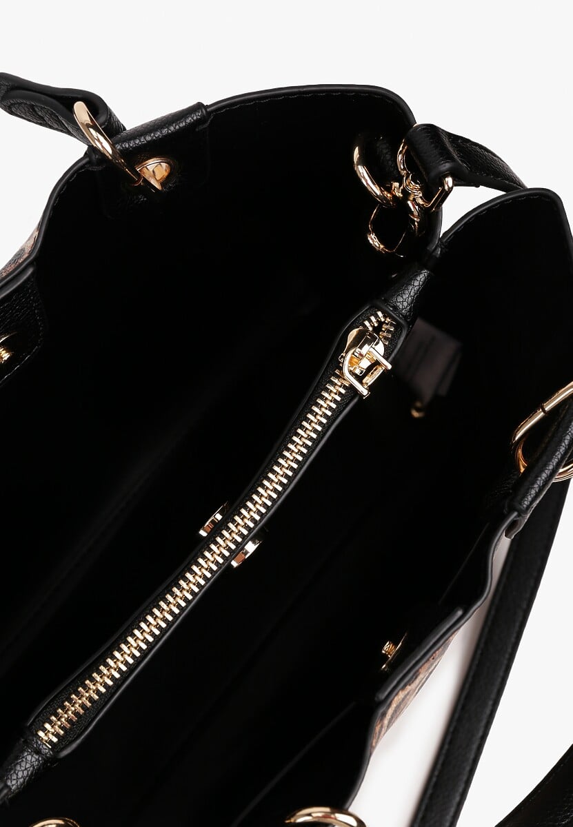 Brązowa Dwukomorowa Torebka na Ramię w Stylu Tote w Cętki Elsinavia 3