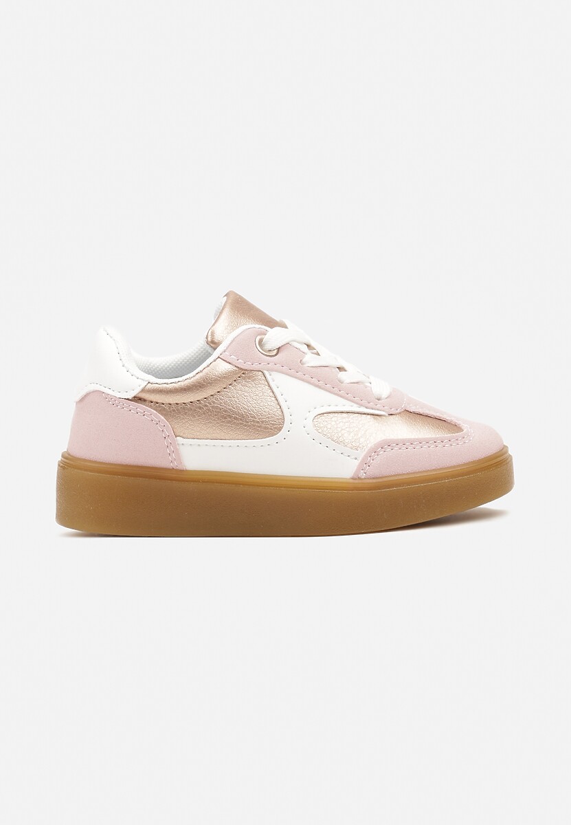 Różowe Metaliczne Buty Sportowe Sneakersy na Płaskiej Podeszwie Sintenna 1