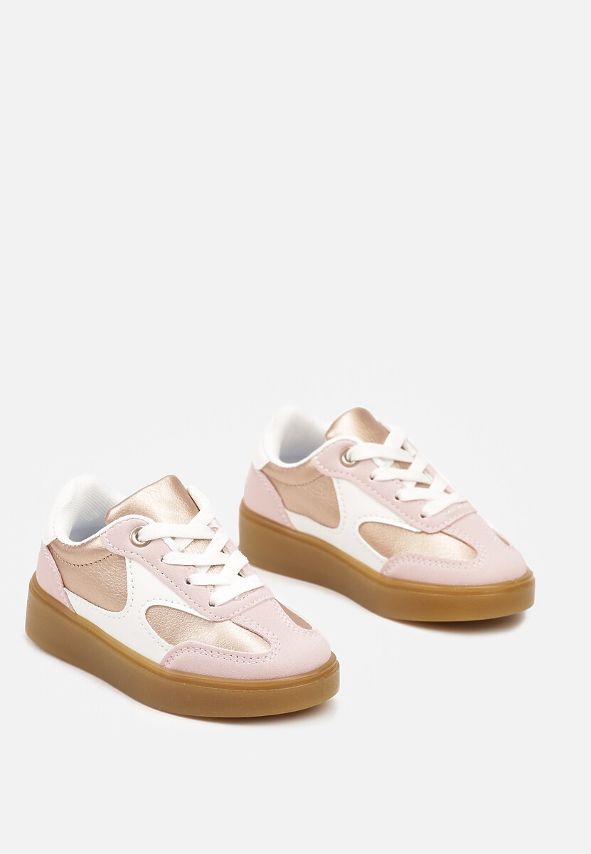 Różowe Metaliczne Buty Sportowe Sneakersy na Płaskiej Podeszwie Sintenna 2