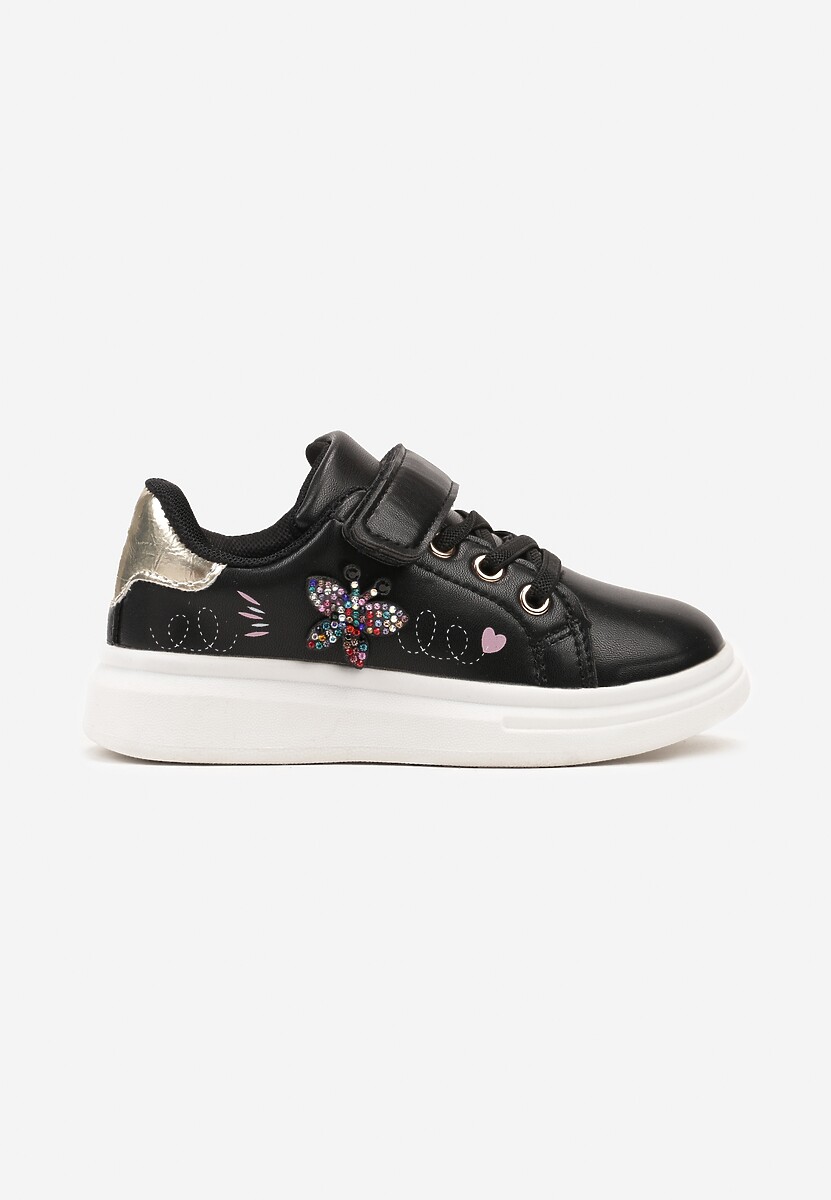 Czarne Buty Sportowe Sneakersy z Cyrkoniami i Sznurowaniem Patirra 1