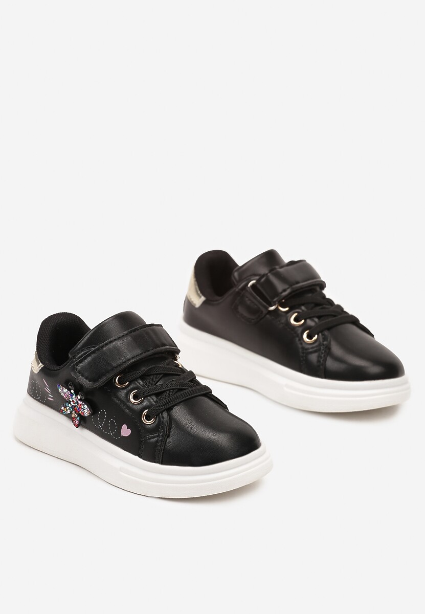 Czarne Buty Sportowe Sneakersy z Cyrkoniami i Sznurowaniem Patirra 2
