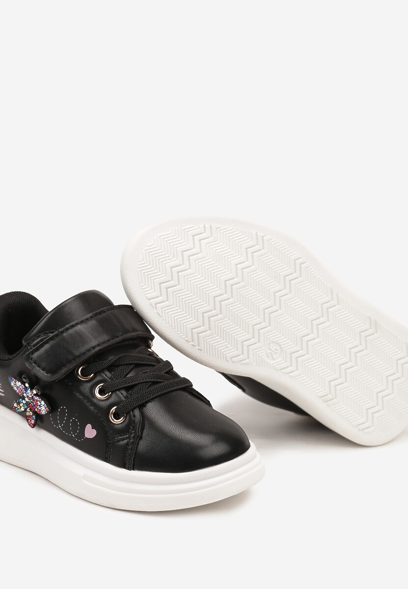 Czarne Buty Sportowe Sneakersy z Cyrkoniami i Sznurowaniem Patirra 3