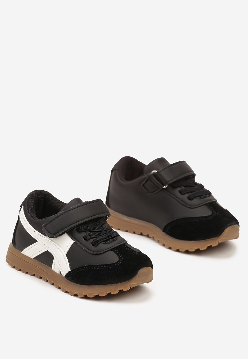 Czarne Buty Sportowe Sneakersy z Geometrycznymi Paskami i Sznurowaniem Valentiana 2