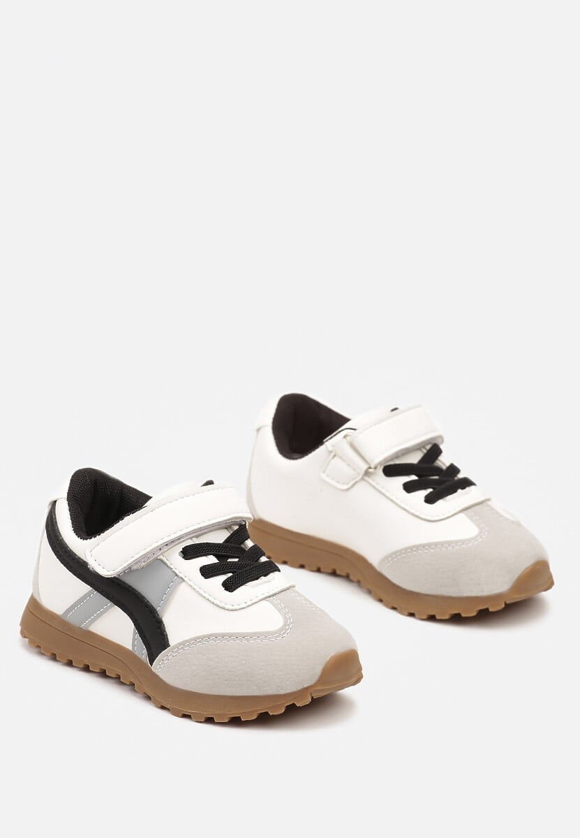 Białe Buty Sportowe Sneakersy z Geometrycznymi Paskami i Sznurowaniem Valentiana 2