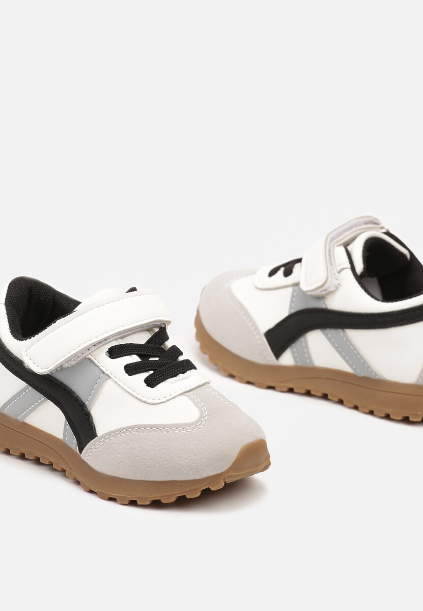 Białe Buty Sportowe Sneakersy z Geometrycznymi Paskami i Sznurowaniem Valentiana 3