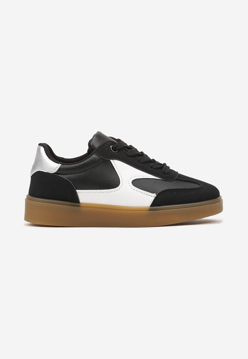 Czarne Buty Sportowe Sneakersy ze Sznurowaniem Ozdobione Metalicznymi Elementami Dinilie 1
