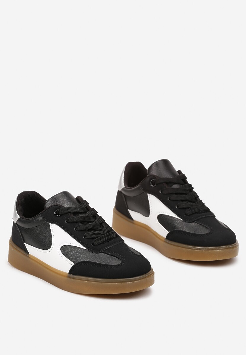 Czarne Buty Sportowe Sneakersy ze Sznurowaniem Ozdobione Metalicznymi Elementami Dinilie 2