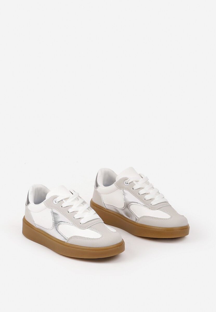 Szare Buty Sportowe Sneakersy ze Sznurowaniem Ozdobione Metalicznymi Elementami Dinilie 2