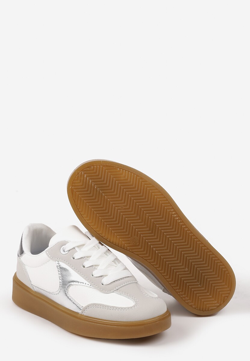 Szare Buty Sportowe Sneakersy ze Sznurowaniem Ozdobione Metalicznymi Elementami Dinilie 3