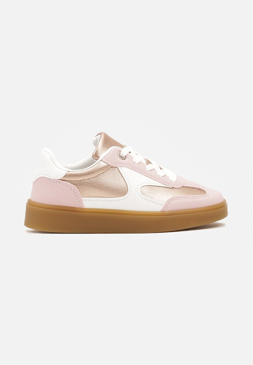 Różowe Buty Sportowe Sneakersy ze Sznurowaniem Ozdobione Metalicznymi Elementami Dinilie 1