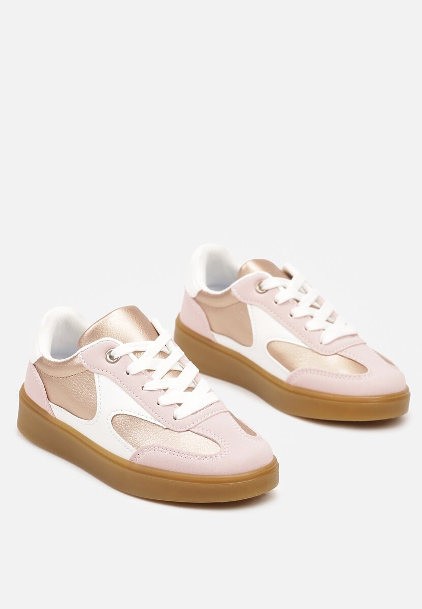 Różowe Buty Sportowe Sneakersy ze Sznurowaniem Ozdobione Metalicznymi Elementami Dinilie 2