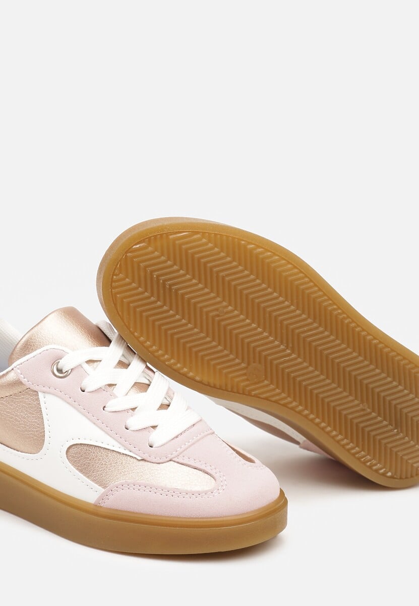 Różowe Buty Sportowe Sneakersy ze Sznurowaniem Ozdobione Metalicznymi Elementami Dinilie 3