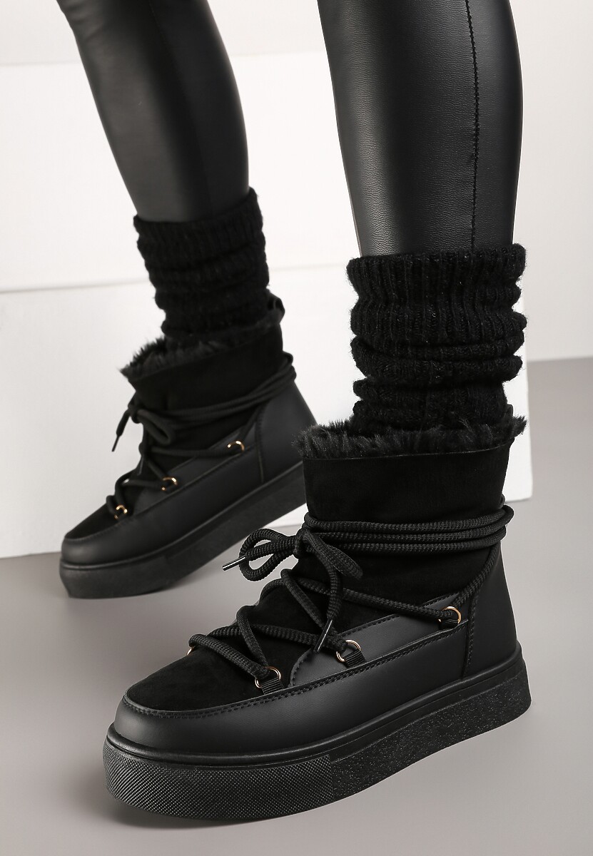 Czarne Sznurowane Śniegowce na Platformie Izastria 3