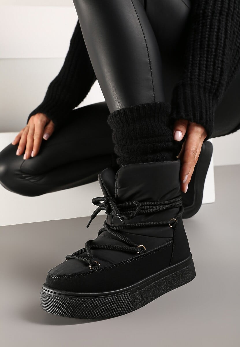 Czarne Śniegowce na Platformie ze Sznurowaniem Izatria 1