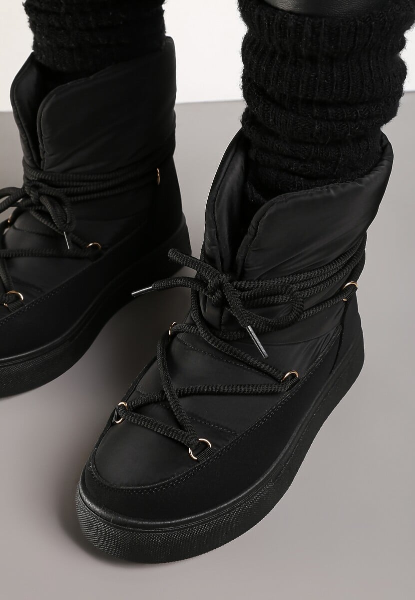 Czarne Śniegowce na Platformie ze Sznurowaniem Izatria 3