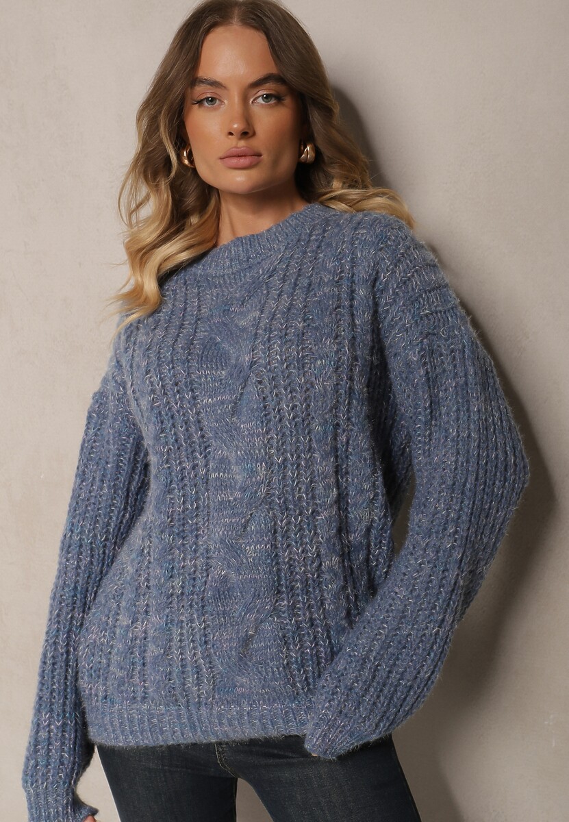 Granatowy Sweter z Wełną Ozdobiony Tłoczeniem Ecrisevia 1