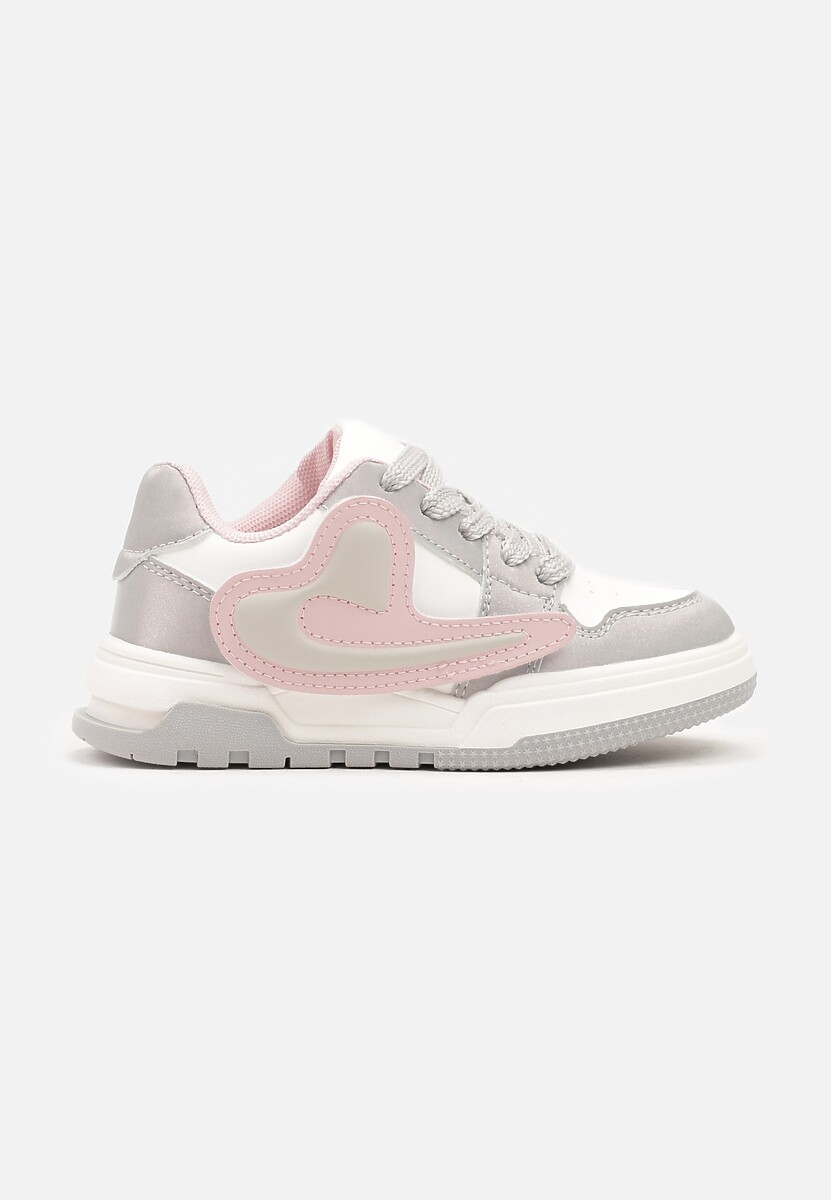Srebrne Buty Sportowe Sneakersy z Wkładką ze Skóry Naturalnej Ozdobione Naszywką Rinnelisa 1