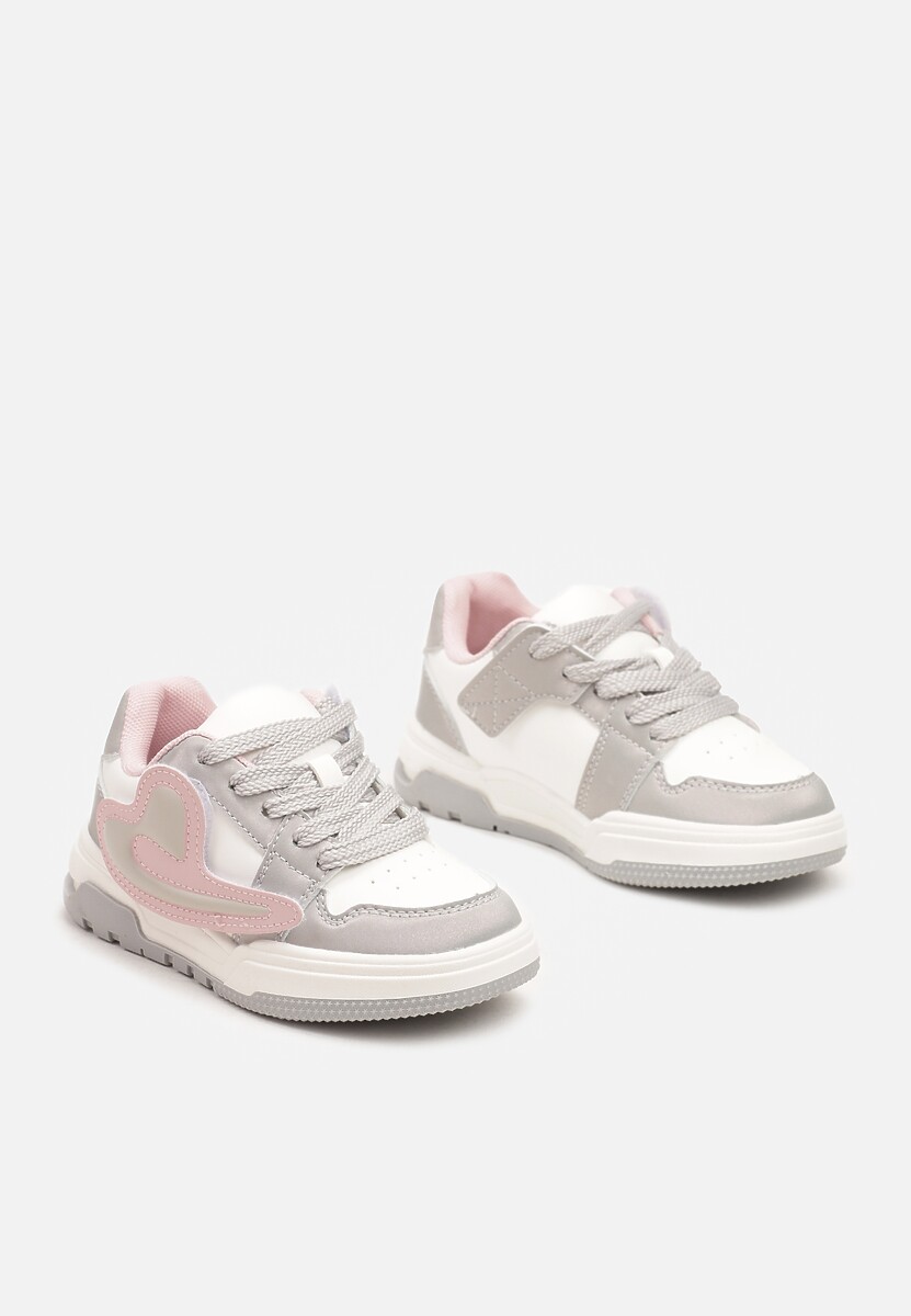 Srebrne Buty Sportowe Sneakersy z Wkładką ze Skóry Naturalnej Ozdobione Naszywką Rinnelisa 2