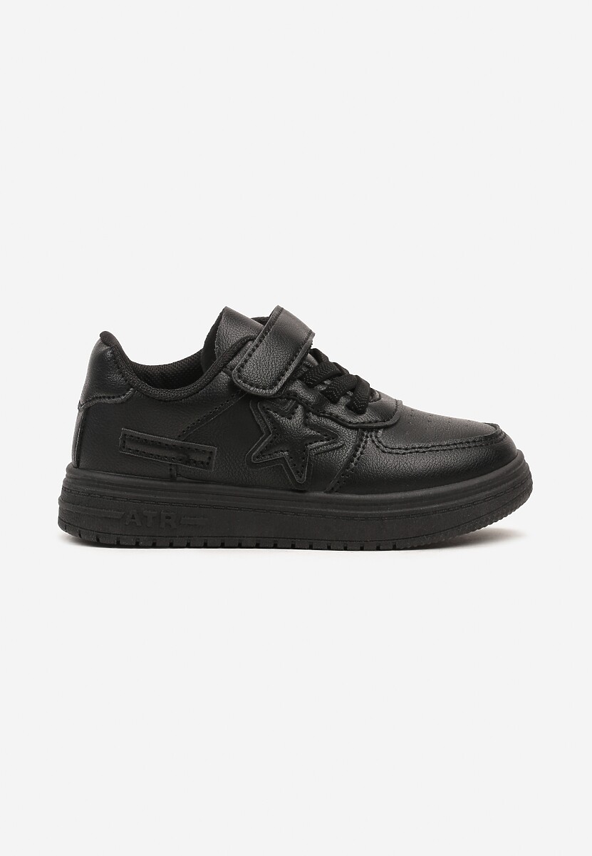Czarne Sznurowane Buty Sportowe Sneakersy na Płaskiej Podeszwie Ozdobione Gwiazdką Sianis 1