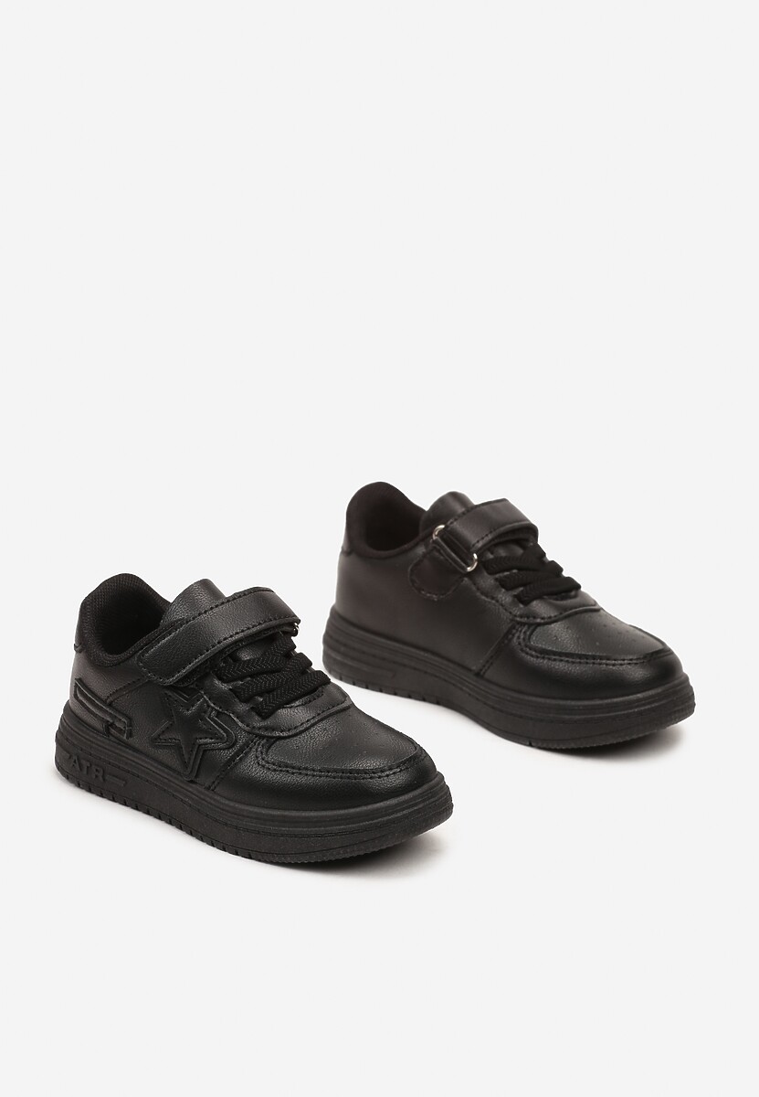 Czarne Sznurowane Buty Sportowe Sneakersy na Płaskiej Podeszwie Ozdobione Gwiazdką Sianis 2