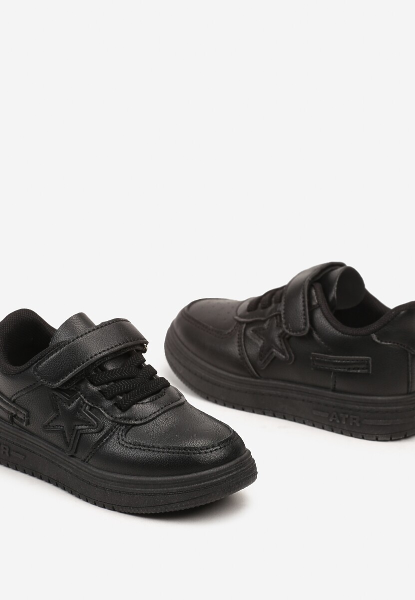 Czarne Sznurowane Buty Sportowe Sneakersy na Płaskiej Podeszwie Ozdobione Gwiazdką Sianis 3