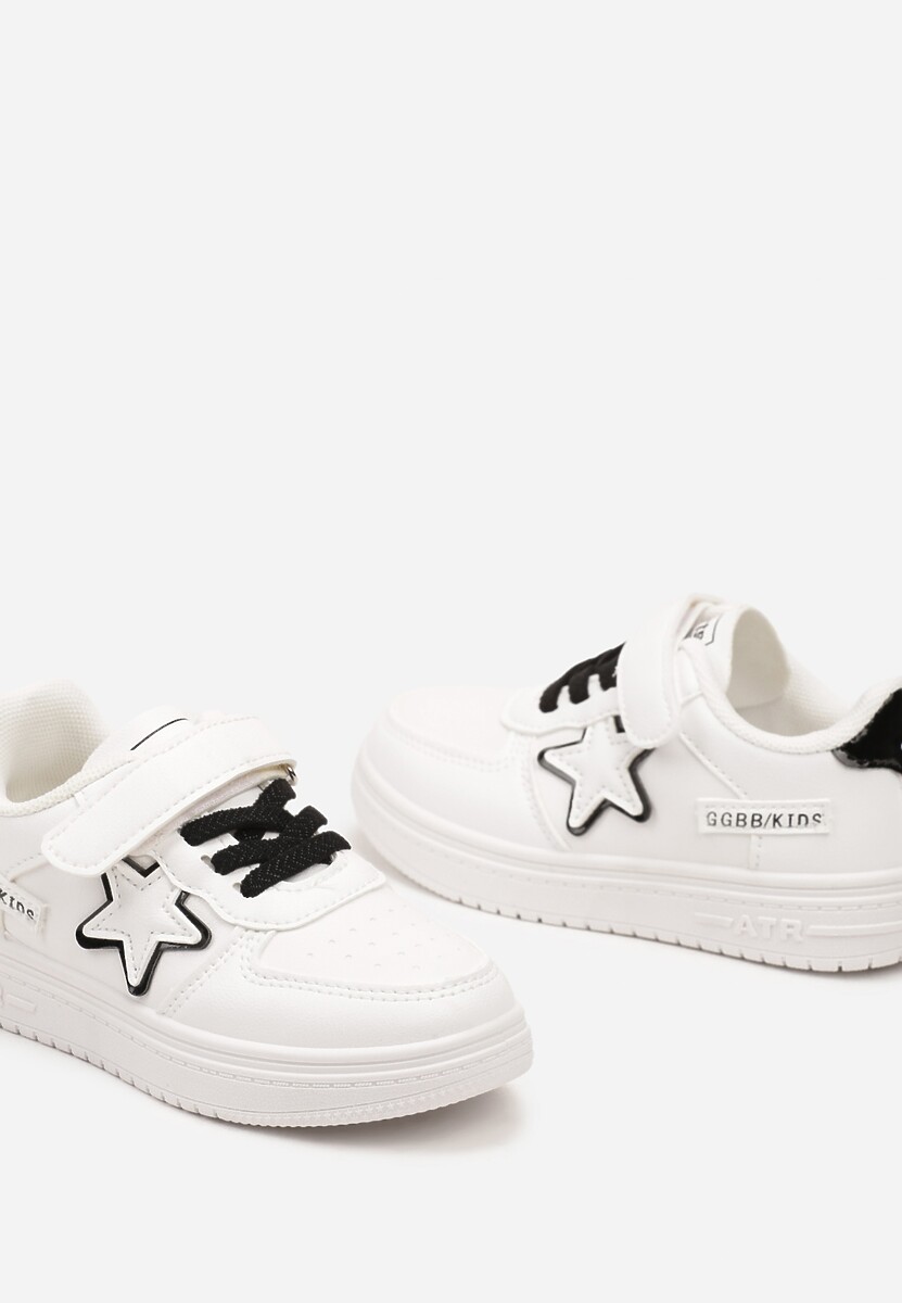 Biało-Czarne Sznurowane Buty Sportowe Sneakersy na Płaskiej Podeszwie Ozdobione Gwiazdką Sianis 3