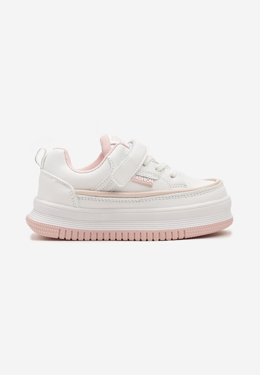 Biało-Różowe Sznurowane Buty Sportowe Sneakersy na Platformie z Wkładką ze Skóry z Napisem Virinna 1
